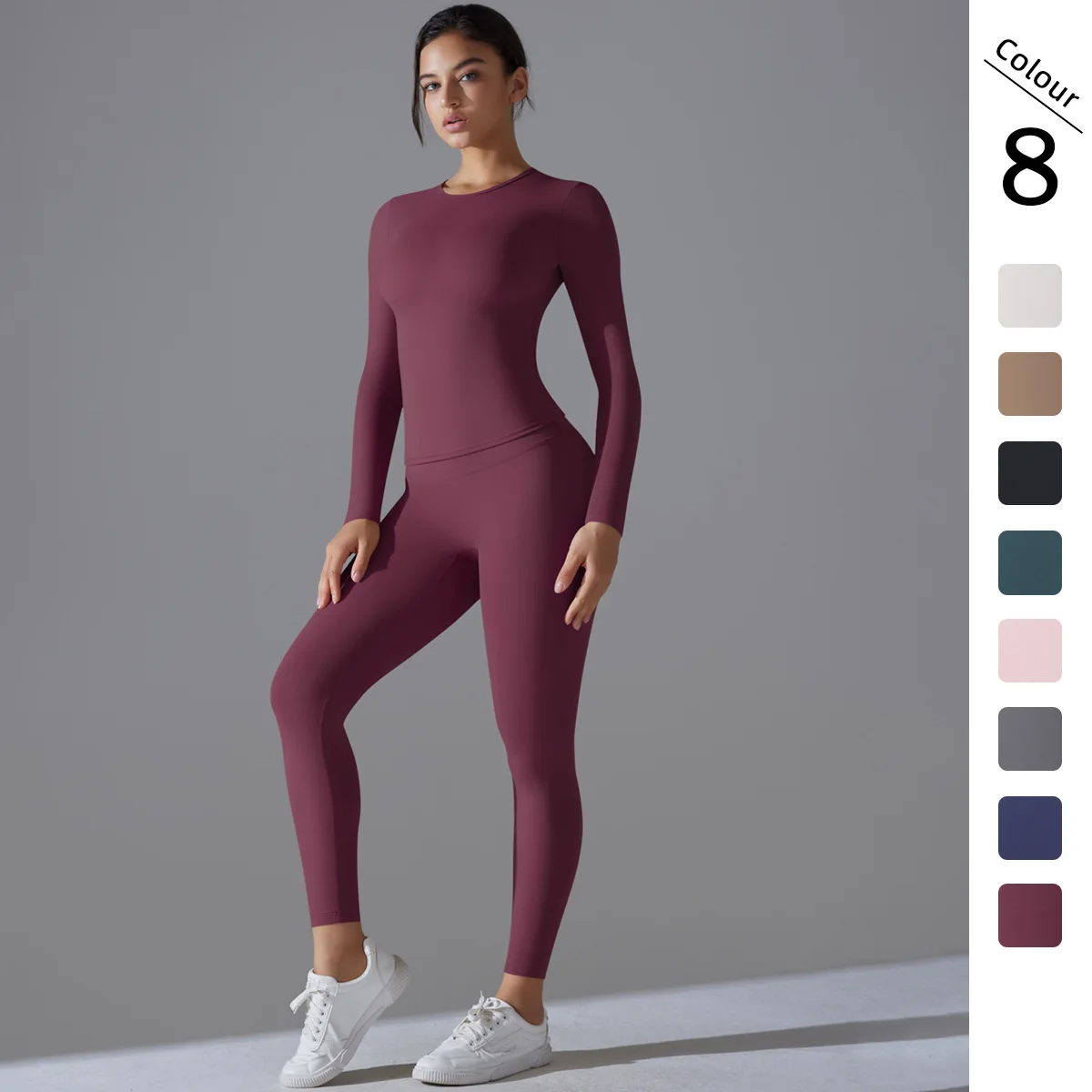 

Solid Color Double-sided Brushed High-elastic High-waist Tight Hip Training Yoga Clothing Suit Running Fitness Suit for Women