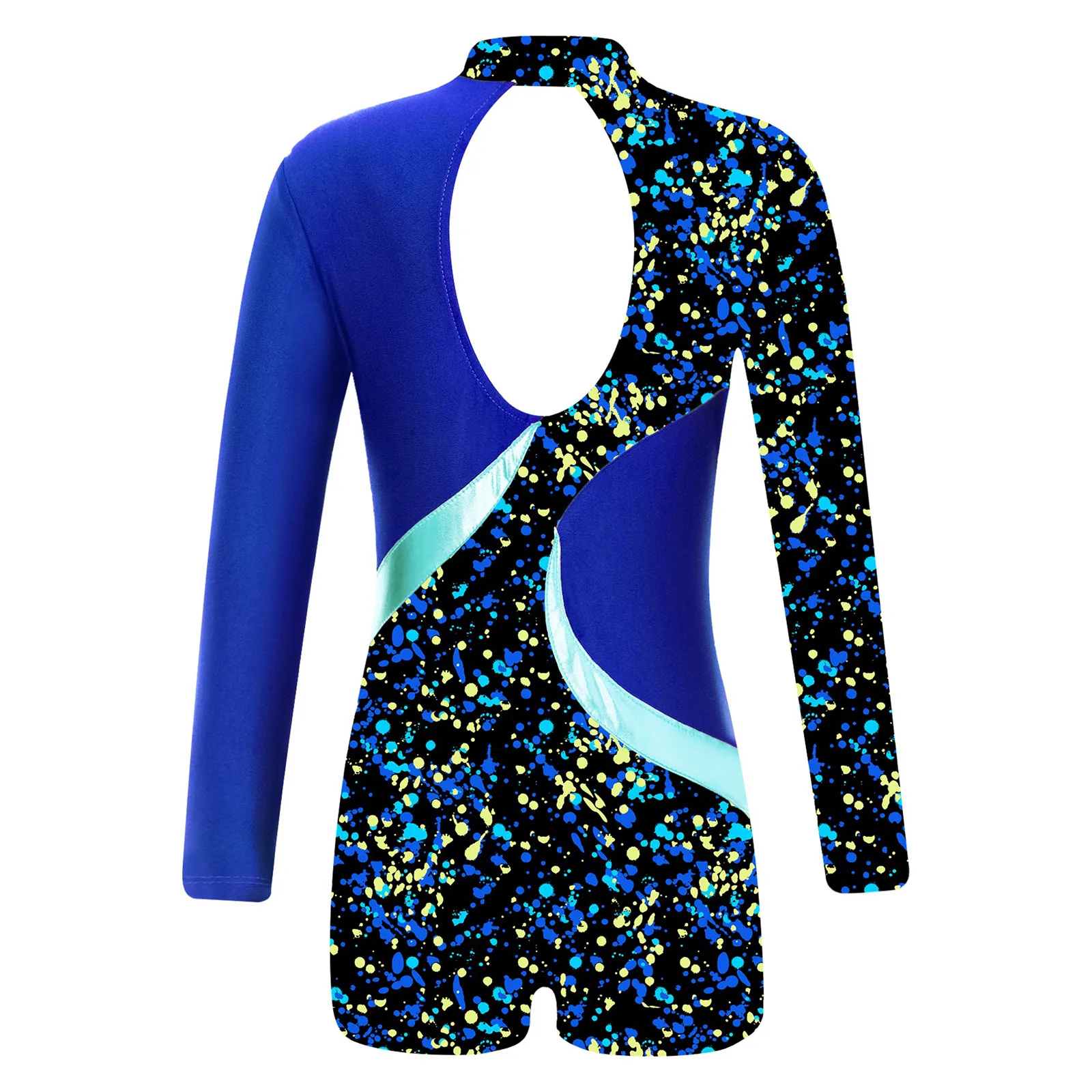 Bambini ragazze manica lunga buco della serratura indietro ginnastica body danza classica Unitard body top pattinaggio di figura tuta Dancewear