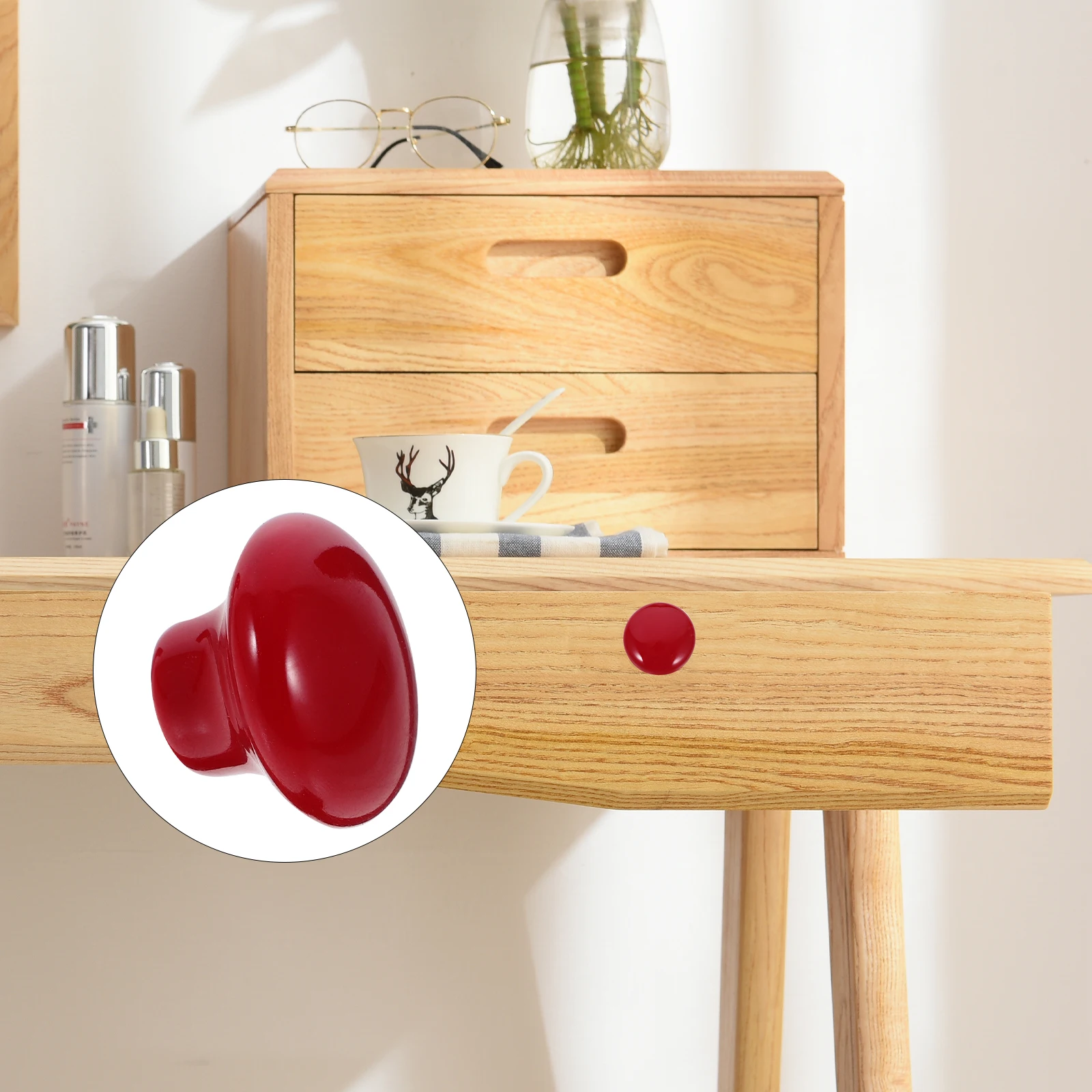 5 قطعة مقابض الأبواب السيراميك المستديرة مقابض سحب دائم الأحمر دولاب درج مقبض كابينة مجموعة لأثاث المطبخ حجم S (24 مللي متر H