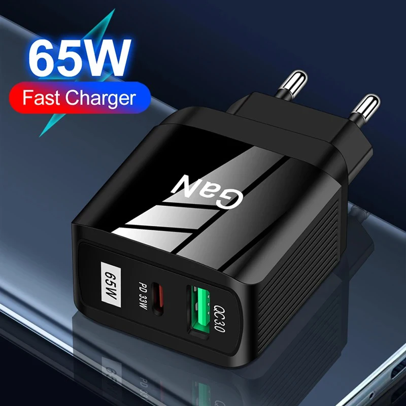 QC3.0 Fast Charger 2 Port 65W GaN Phone Charger Portable Travel For IPhone 13 Pro Xiaomi  Huawei P50 Samsung Phone Accessories