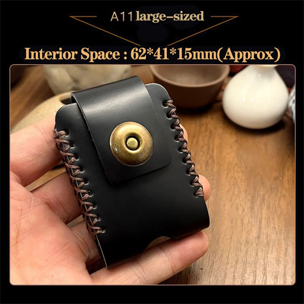 Retro Magnetic flip cover Genuine Leather Lighter Waist Bag For Dupont Lighters protection case Smoking Accessory view 6