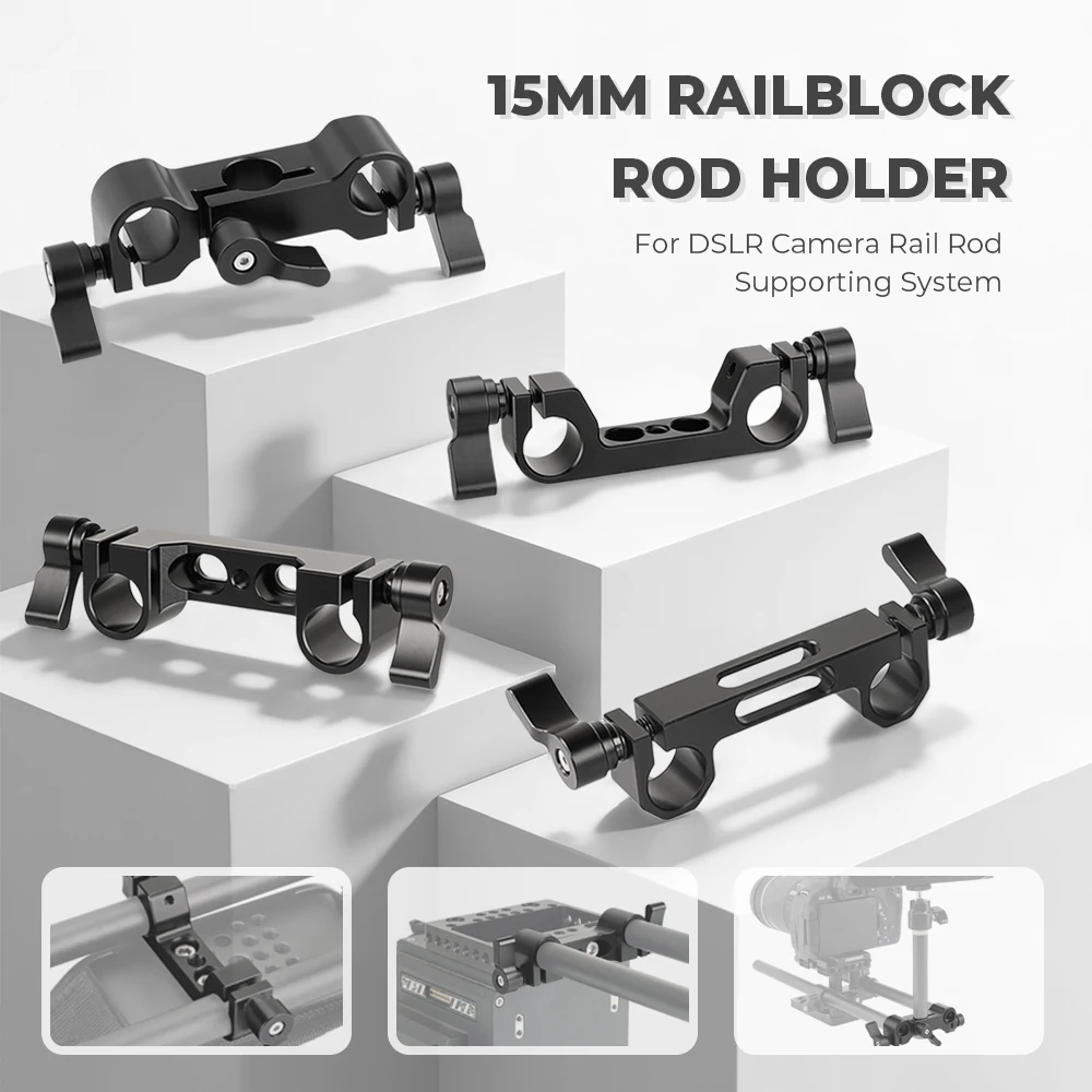 CAMVATE 15 mm Schienenblock-Stangenhalter mit 1/4 Zoll Montagepunkten für horizontal montierte Stangenunterstützung, andere 15 mm DSLR-Kamera-Rig