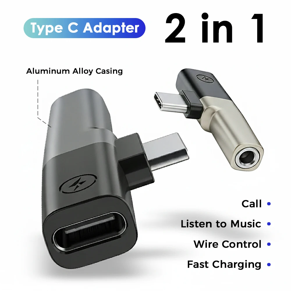Type C To 3.5mm Jack Headphone Audio Adapter and USB C Splitter Fast Charging For iPhone 17 16 15 Pro Max Samsung S25 S24 Ultra