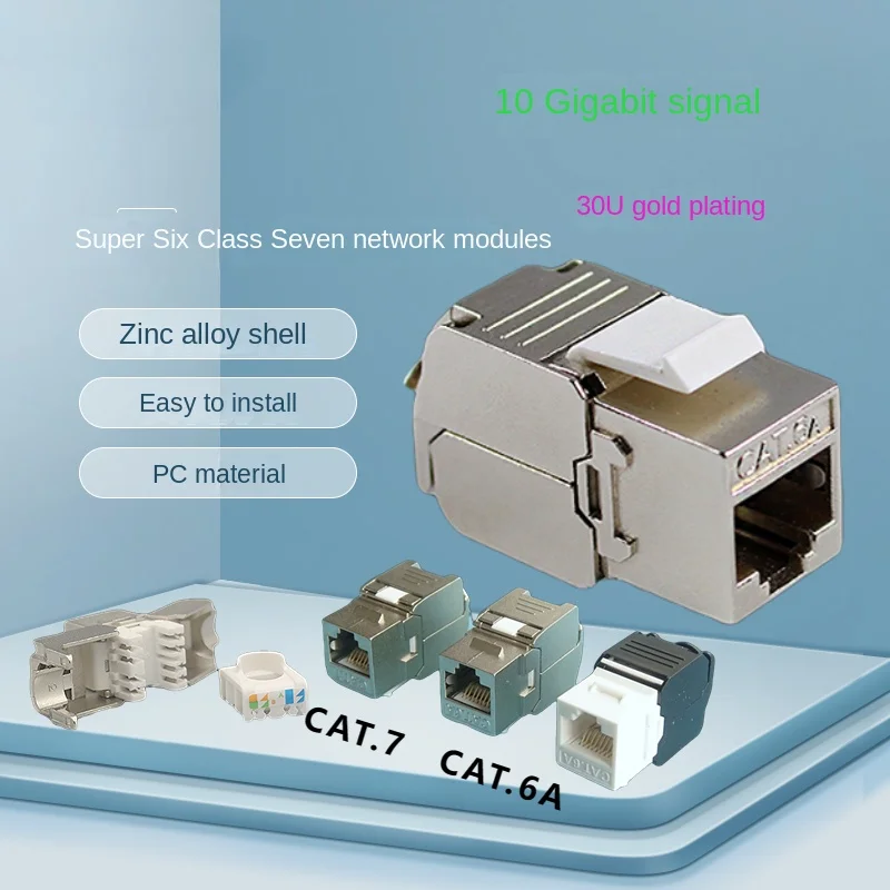 Grampos do Jack da Keystone do Ethernet, tomadas da parede, módulo livre do perfurador, 5 RJ45, 180 graus, 10 gigabit, CAT.6A e CAT.7