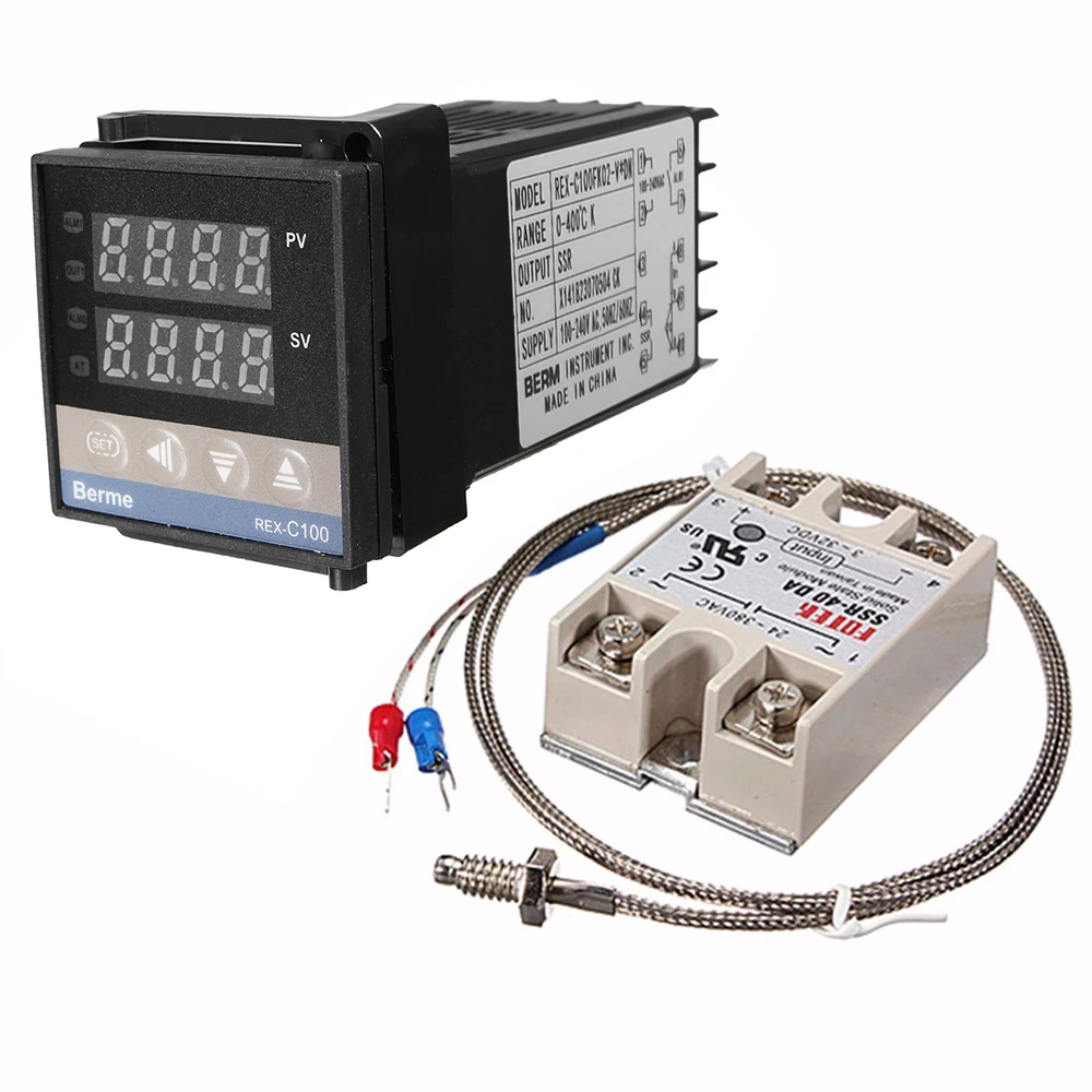 Digital LCD PID REX-C100 Temperature Controller Set + K Thermocouple + Max.40A SSR