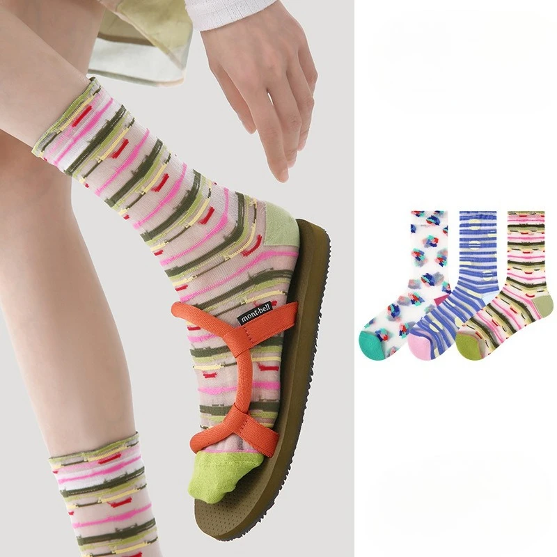 Summer Fashion Lightweight Glass Fiber Stockings with Breathable Mid-calf Length, Open Mesh Design for Comfort, Short Stockings
