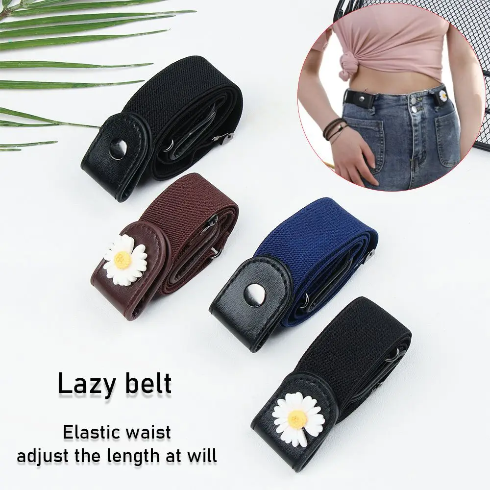 

Men Women For Jeans Pants No Buckle Elastic Buckle-Free Belt PU Leather Waist Belt