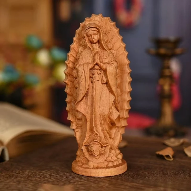 Religion Retro Wood Carving Desktop Ornaments Crafts Madonna Home Living Statue
