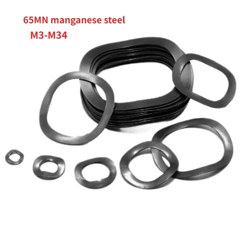 100-1000pcs M3 M4 M5 M6 M8 M10 M12 M14 M16 M19 M21-M34 Black Steel 65MN Three Wave Crest Wave Type Gasket Spring Washer