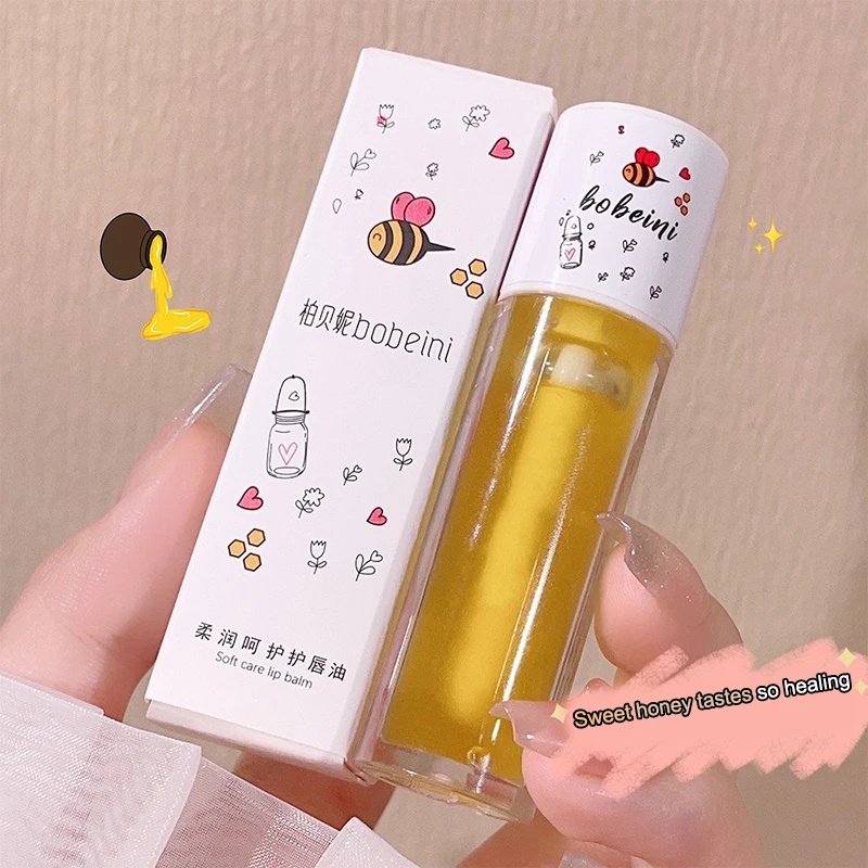 Peach Milk Honey Lip Oil Relieves Dry Moisturizing Lip Gloss Fades Lip Lines Water Light Lips Big Brush Head Cute Korean Makeup