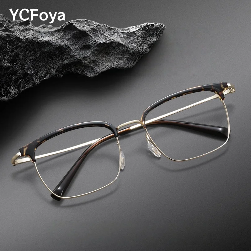 

YCFoya Fashion Business Pure Titanium New Big Frame Glasses Myopia Big Face Men Retro Optical Prescription Glasses 26030