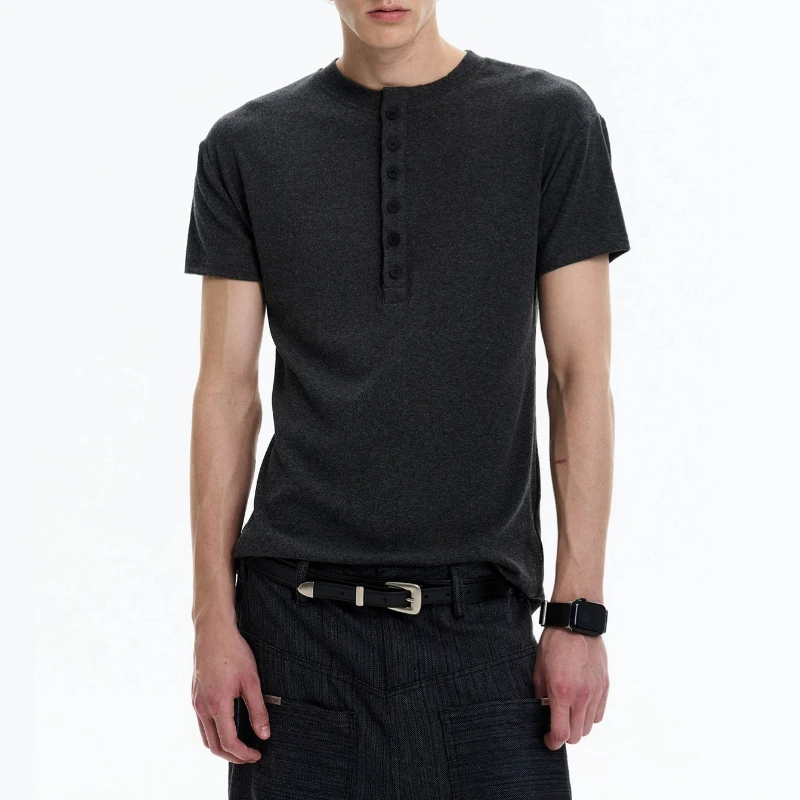 Short-sleeved Right Shoulder Cuffs T-shirt Men's Sublime American Casual Old Money Style Loose and Versatile Inner Top