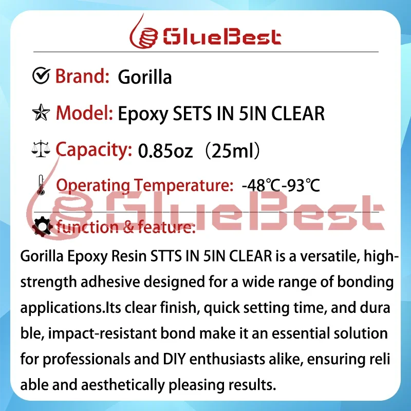 عامل علاج واضح من غوريلا ، راتنج الإيبوكسي STTS في 5 في ، البلاستيك ، المعدن ، الخشب ، رغوة الزجاج ، المنتج الأصلي