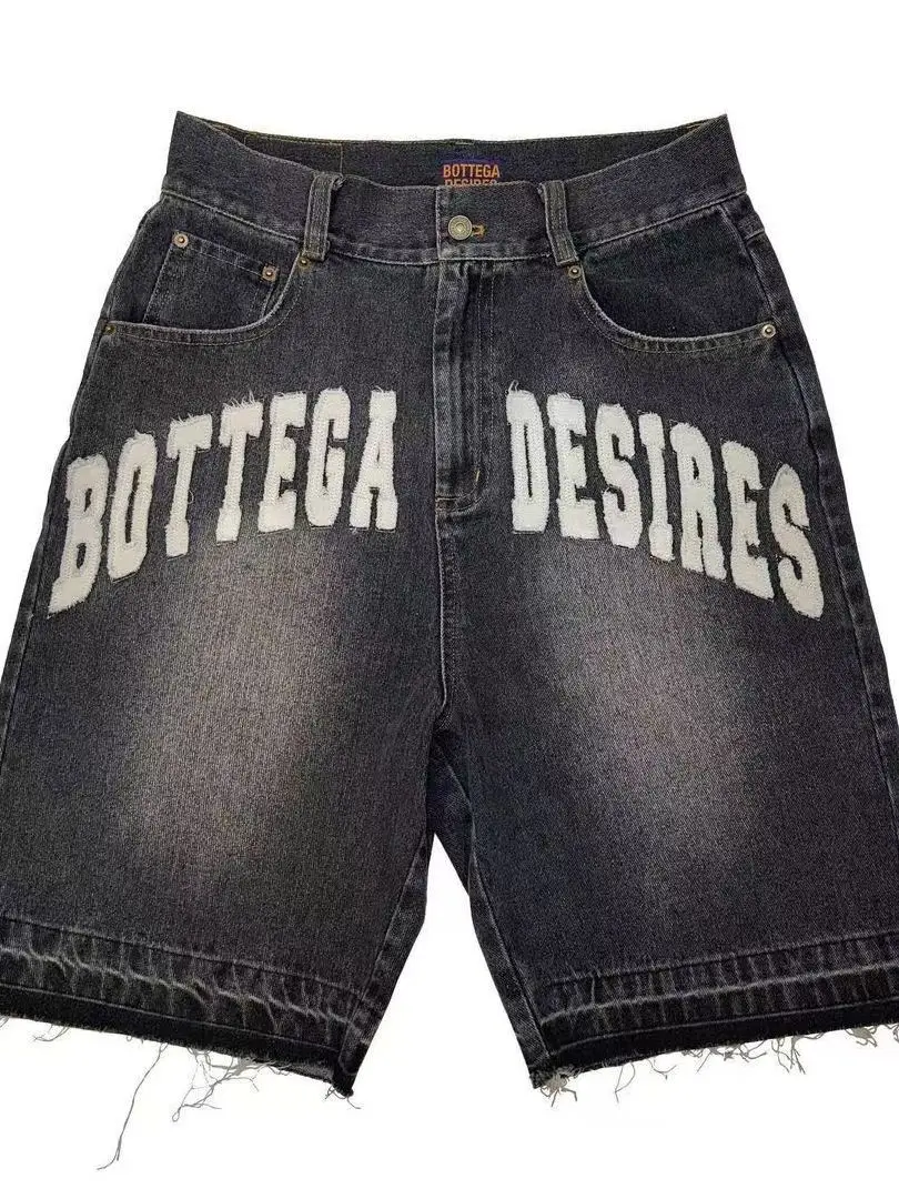 

Retro American Street Letter Embroidery Men's Y2K Casual orts Bone Embroidery Jeans orts ex Summer Straight Leg mid W...