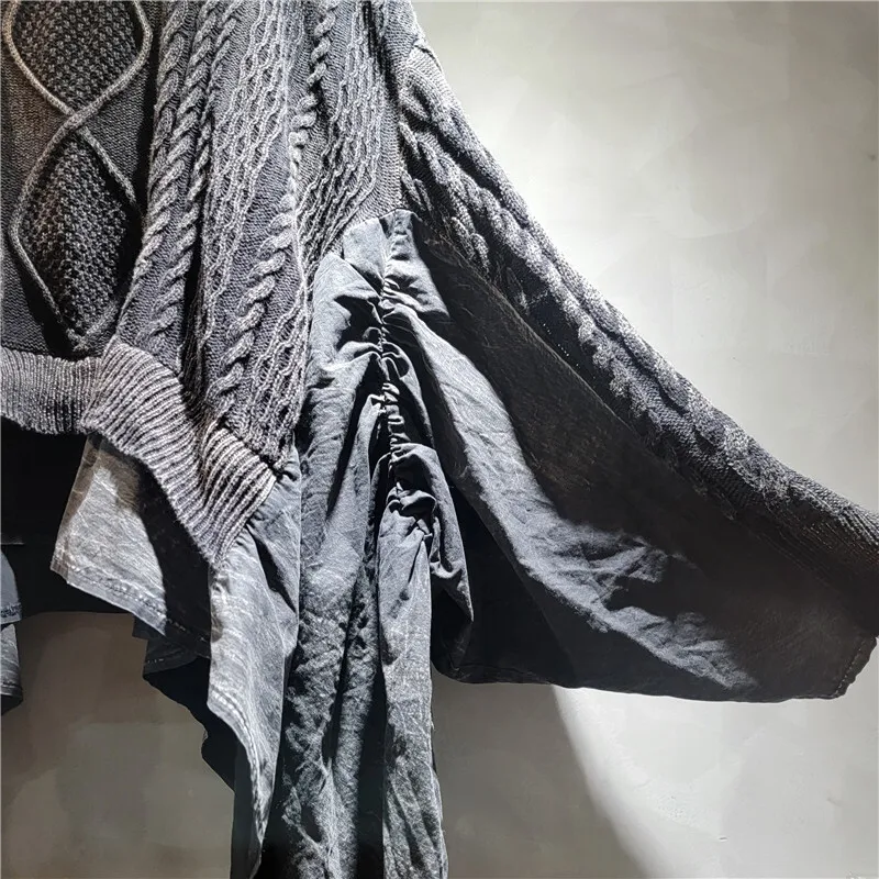 Loose Fashion Women\'s Spliced Ruffled Edge Weave Sweater 2024 Autumn Vintage O-neck Long Sleeves Pullovers Female 1LS025