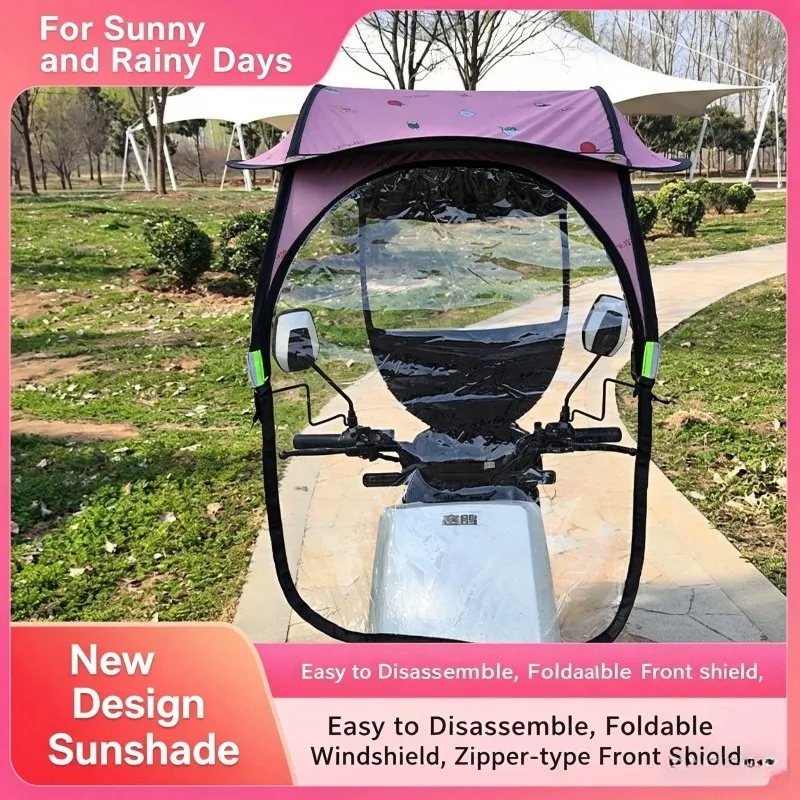 Electric Vehicle Rain Sun Shade Canopy Waterproof Anti-UV Awning Universal for E-Bike Scooter Motorcycle Rain Cover Rain Cover