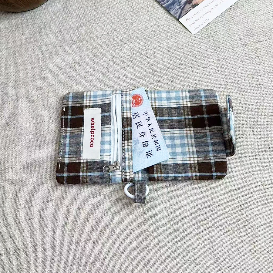 1 Pc Dark Coffee Plaid Card Purse for Kids Girl Fashion Student Mini Photocard Wallet Bank Card Wallet Retro Card Organizer