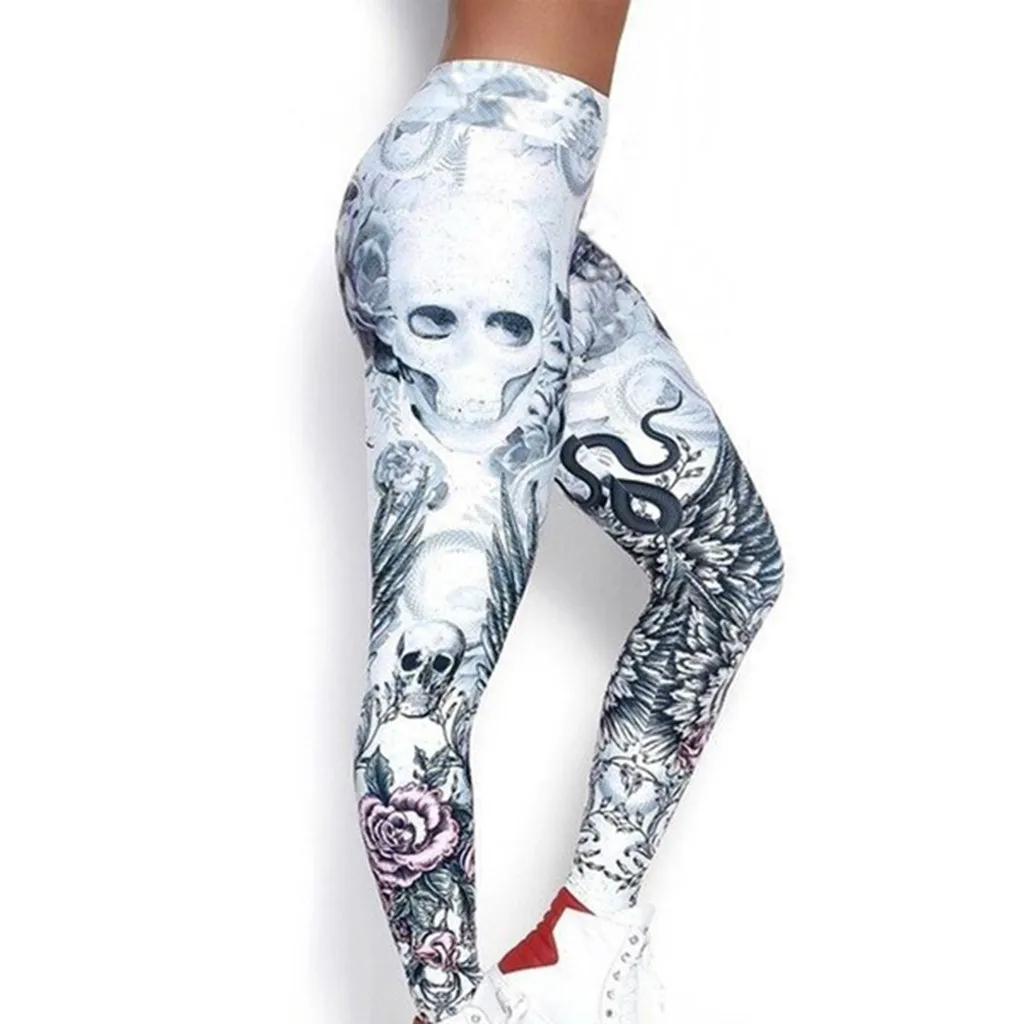 Low Price Clearance Yoga Pants Women\'s Digital Skull Print Sexy Hip Lifting Pants Leggings High Elastic Pencil Leggings