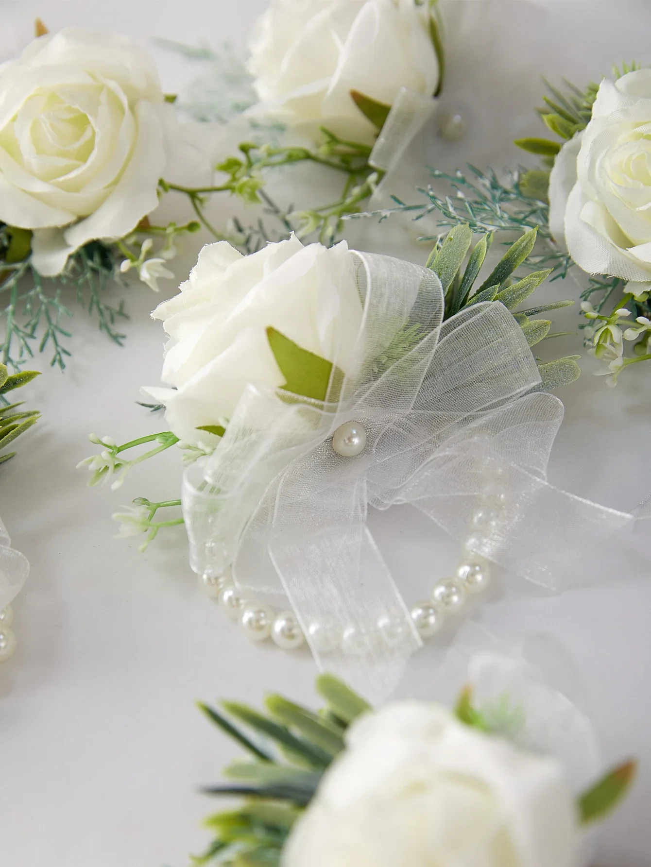 6 قطعة العاج الاصطناعي الفاوانيا ارتفع المعصم الصدار اليدوية العروس معصمه الرجال العروة للعريس حفل زفاف حفلة موسيقية البدلة #6