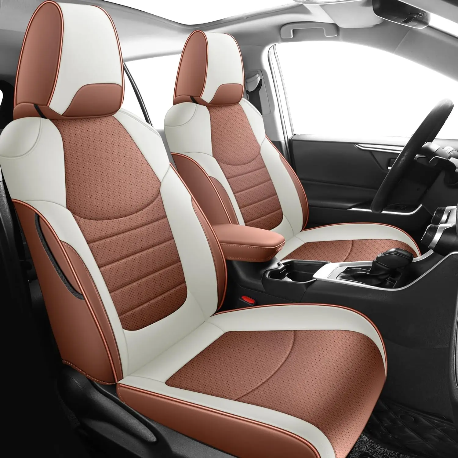 

Car Seat Cover Custom Fit 2019 2020 2021 2022 2023 2024 Toyota RAV4 Brown and Beige Nappa Leather Seat Cushion Cover (RAV4-Brown