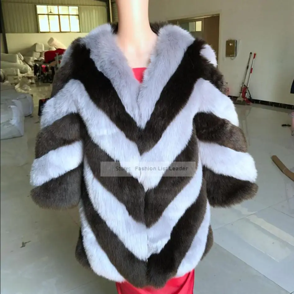 S-3XL moda Inverno Nuovo marchio di moda Giacca in pelliccia di volpe finta cuciture calde da donna più spesse Cappotto in pelliccia sintetica wj987