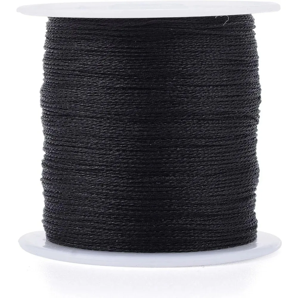 Hilo metálico de poliéster de 0,4 mm, negro, 6 capas, 54,68 yardas para hacer pulseras y bordar