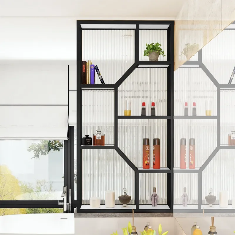 Changhong Glass Art Screen Metal Partition Cabinet Half Wall Shelf for Bathroom Dry Area Living Room Simple Light Luxury