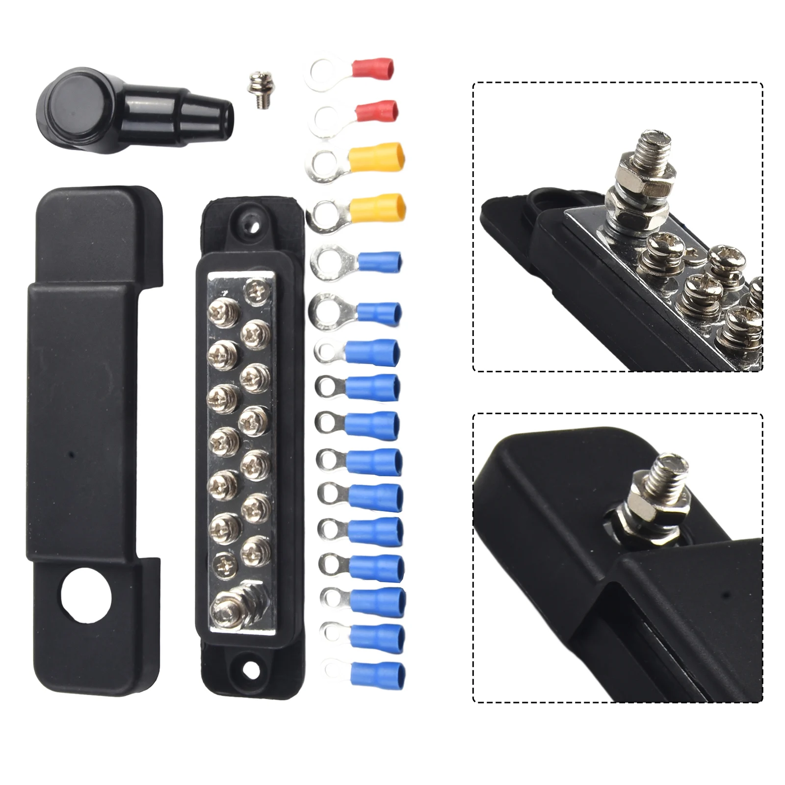 12 Point Busbar Bus Bar Power Distribution Block 180A 12V DC Black / Red Battery Bus Bar Power Distribution Block Screw Terminal