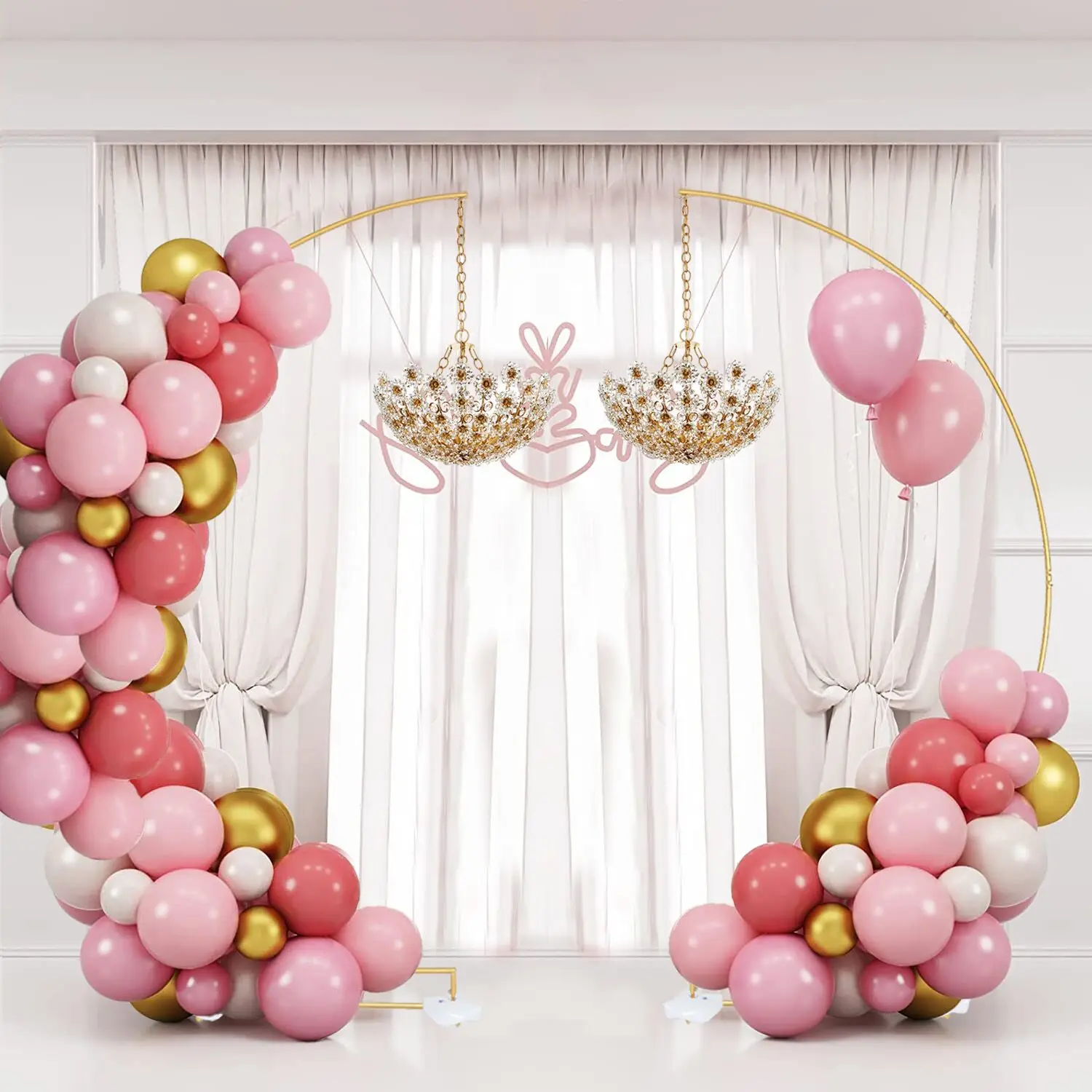 4 قطعة قوس الزفاف المنحني خلفية حامل دش الزفاف 8.2ft الذهب الزفاف قوس نصف قوس بالون معدني لحفل الزفاف