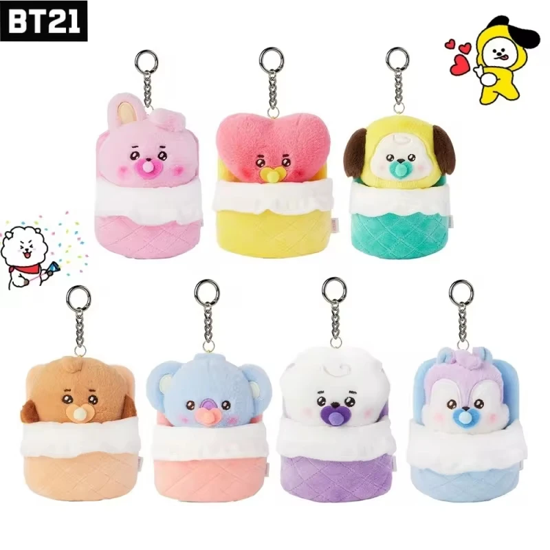 New 13cm Bt21Popular Anime Kawaii Cooky Chimmy Mini Sleeping Bag Series Plush Keychain Pendant Baby Pacifier Plush Doll Bag Gift