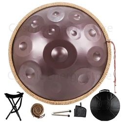 Steel Handpan Drum with Edge Woven Rattan for Professional Performance, D Minor, Kurd 9, 10, 12 Notes, 440Hz