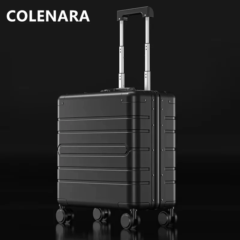 COLENARA Valigia di alta qualità Tutta in lega di alluminio e magnesio Scatola d'imbarco Trolley piccolo da 18 pollici Bagagli da lavoro da uomo