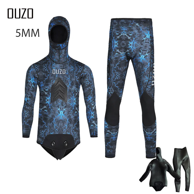 

Мужской зимний Камуфляжный гидрокостюм 5 мм, набор из 2 предметов для подводной охоты, теплые рыболовные серфы, хлоропреновый гидрокостюм