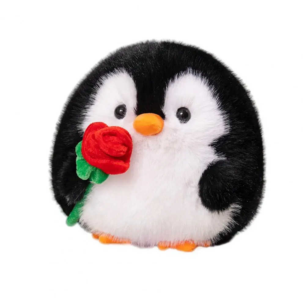 Non-deformable Penguin Plushie Penguin Plush Toy with Rose Flower Adorable Stuffed Pillow for Home Decor Kids Adults Christmas