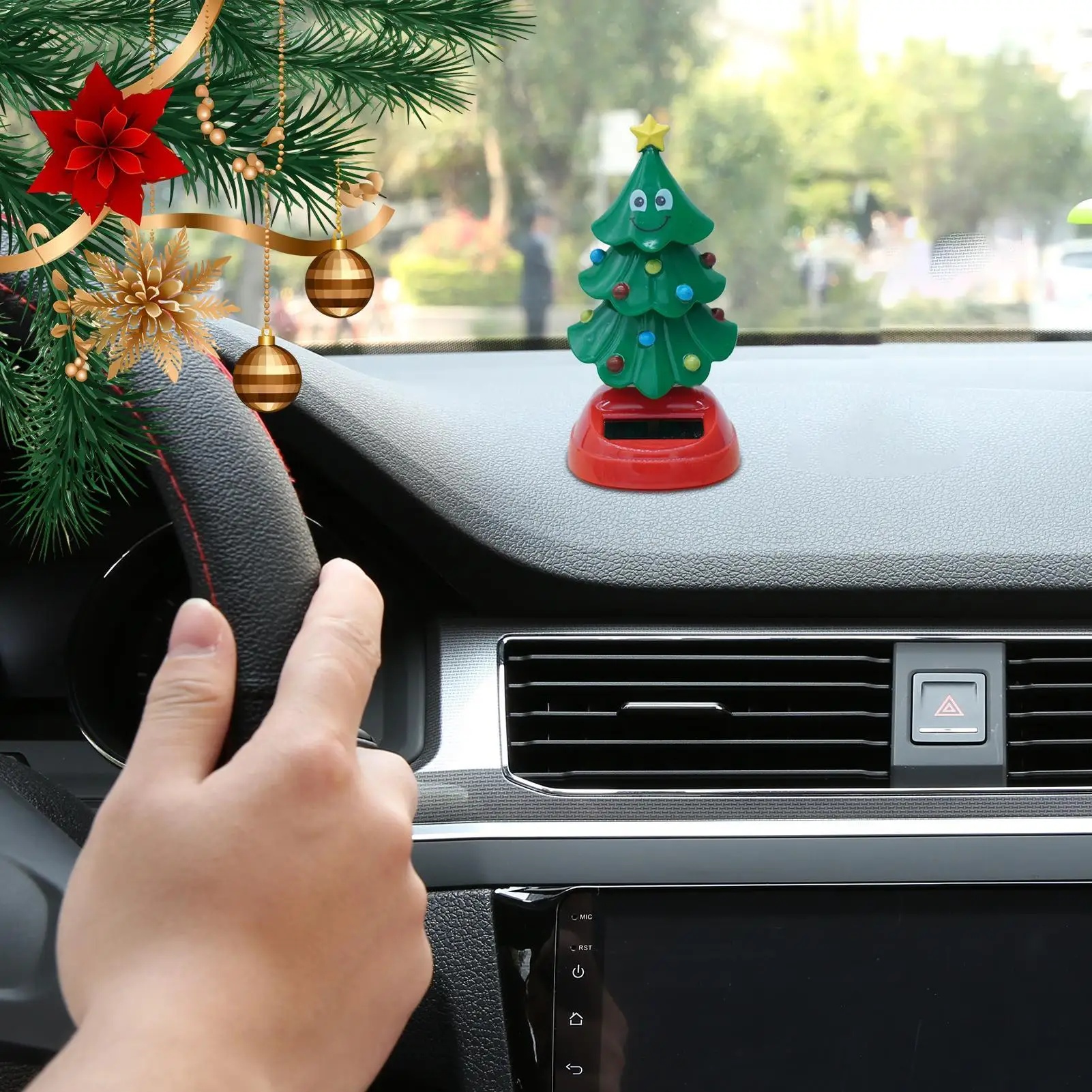 Shaking Head Christmas Tree Car Ornaments Christmas Solar Powered Dancing Toy Solar Swinging Tree Car Interior Decoration