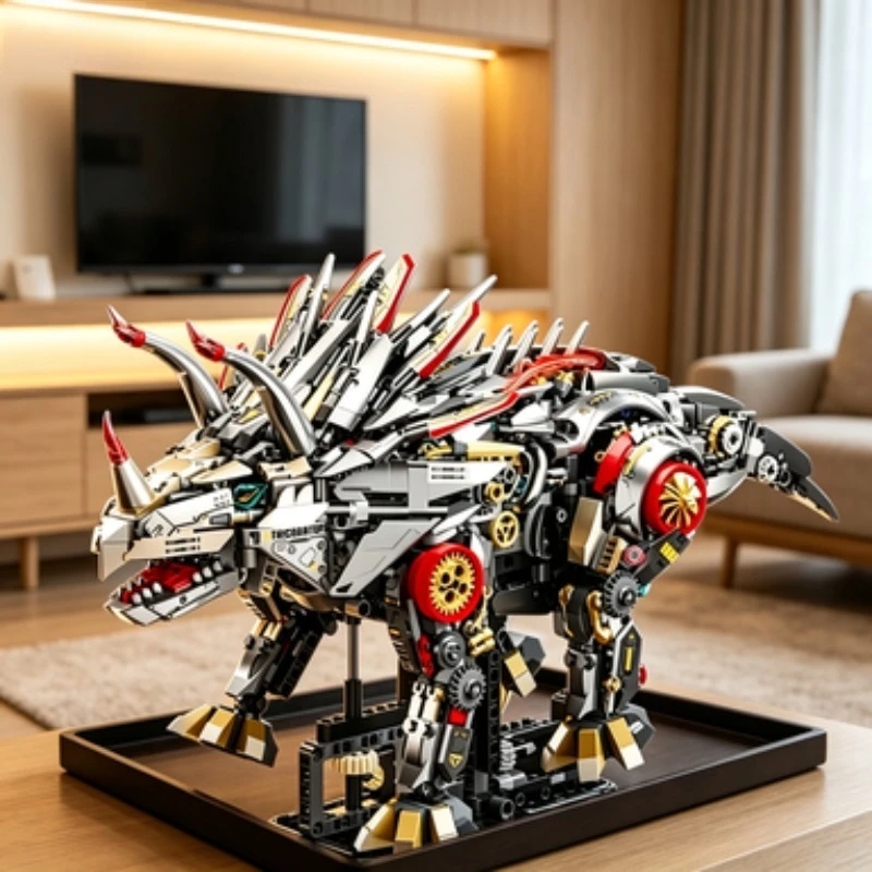 MOC 1688Pcs Technical Mechanical Triceratops Building Blocks, Gear Linkage Dinosaur STEM Model,Party Favor Holiday Souvenir Gift