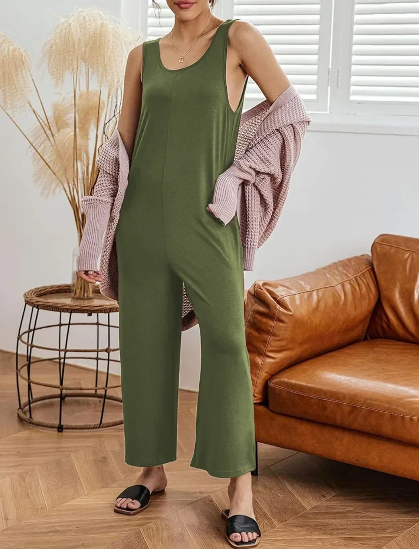 2025 Hot Sale Summer Temperament Fashion High Waist Bohemian Vacation Ethnic Style Womens Casual Strappy Loose Wide Leg Jumpsuit