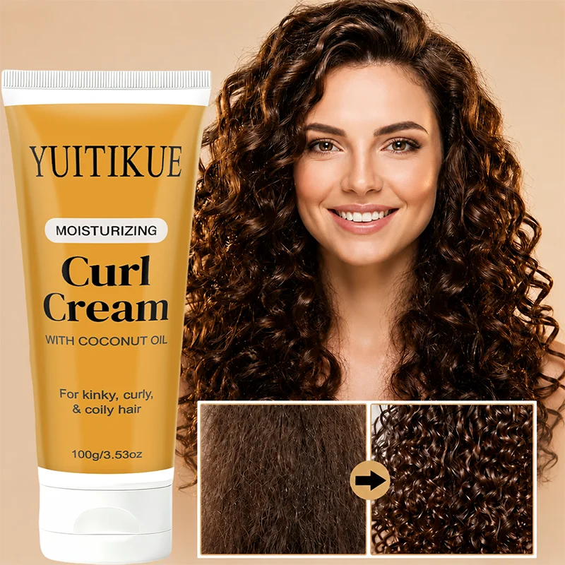 YUITIKUE Curl Cream 100g With Coconut Oil Moisturizing Define Curls Non‑greasy Styling Cream For Kinky Curly Coily Hair