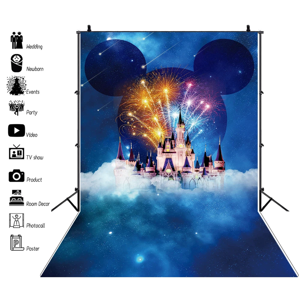 Disney Mickey Minnie Mouse Castle Photography Backdrop Baby Shower Boy Girl Birthday Party Decorations Background Photo Vertical