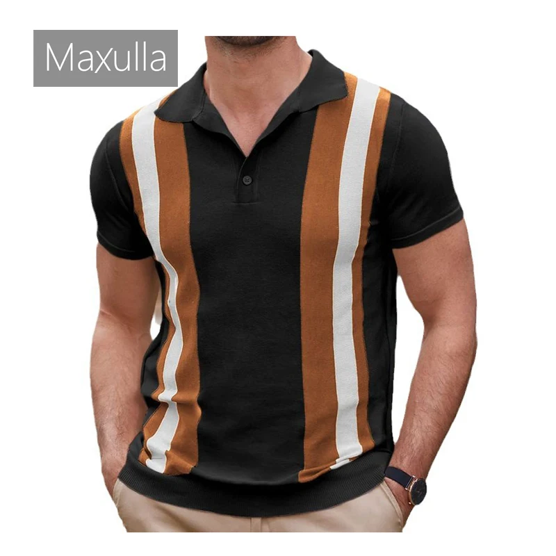 

Maxulla Summer Men's Striped Knit Polo Shirt Outdoor Short Slee Business Tops Tees Fashion Sportswear Polos Men's Clothing