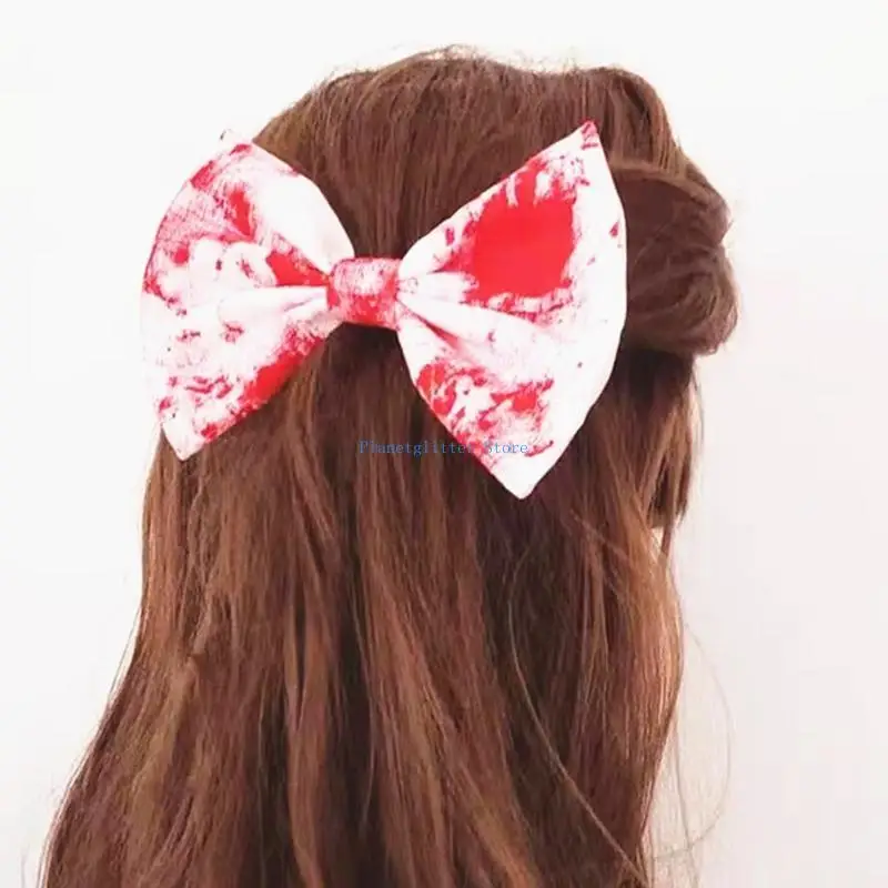 

652B Bloodstain Y2K Bowknot Hair Clip with Bloodstain Hairpin Large Bowknot