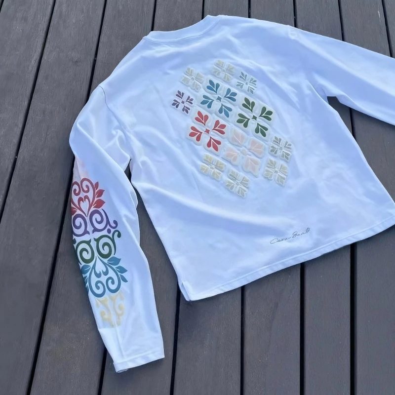 

Y2K Новый Модный Универсальный Пуловер с Длинными Рукавами Сезонный Принт Цветочный Лист Ретро Харадзюку Хип-Хоп Уличная Одежда Унисекс Свободная Одежда