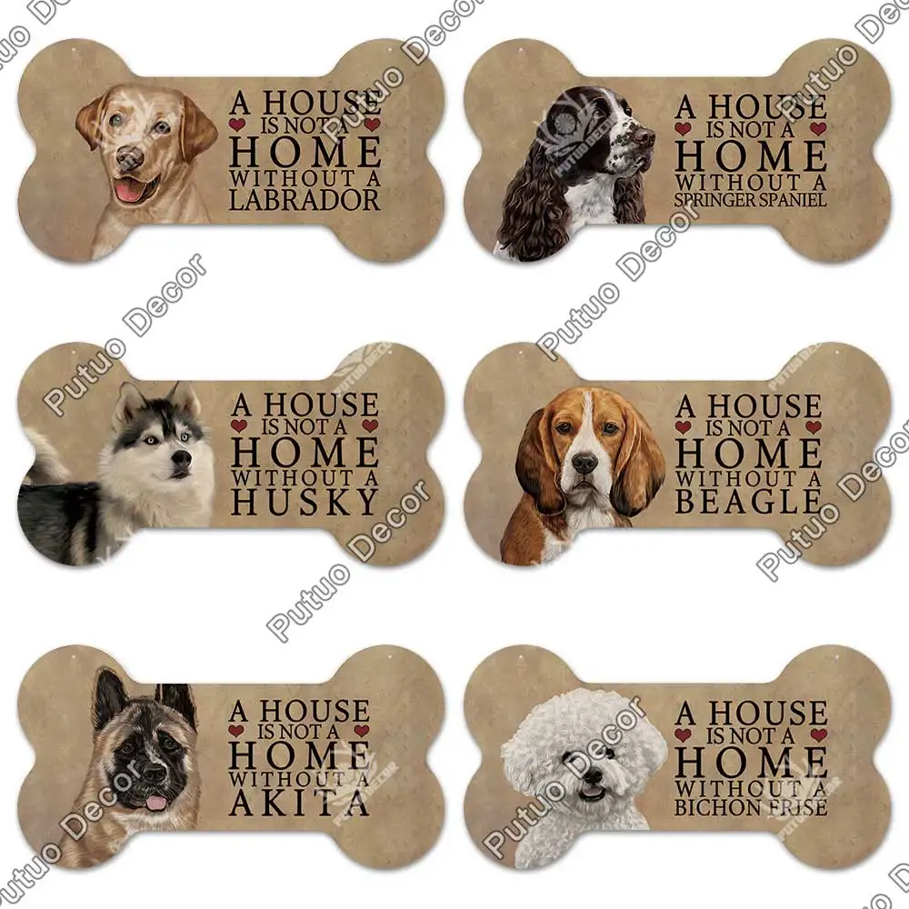 Putuo Decor Dog Bone Sign Plaque Wood Lovely Friendship Wooden Pendant for Wooden Sign Dog House Decoration Wall Decor Dog Tag