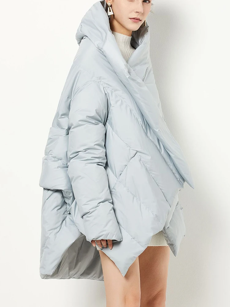 EAM Wine Red Irregular Big Size Down Jacket New Batwing Sleeve Warm Women Parkas Fashion Tide Autumn Winter 2026 31A1078