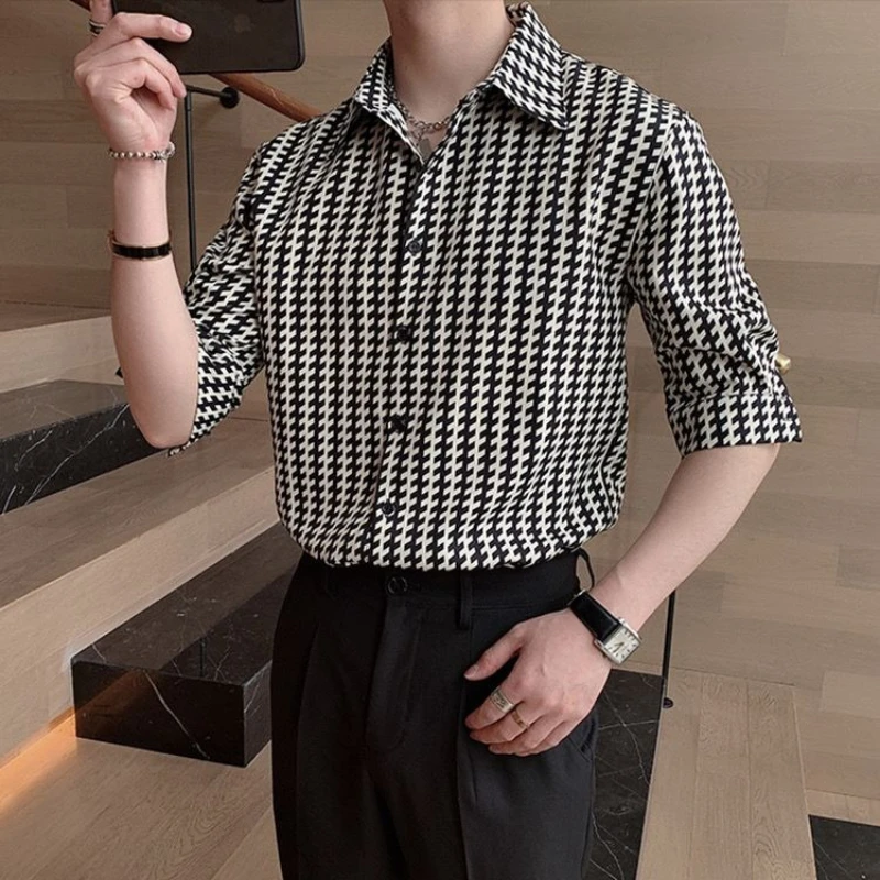 

Мужская рубашка в клетку с длинным рукавом, осенняя новинка 2026, в стиле ретро, повседневная, в полоску, в корейском стиле, универсальный топ