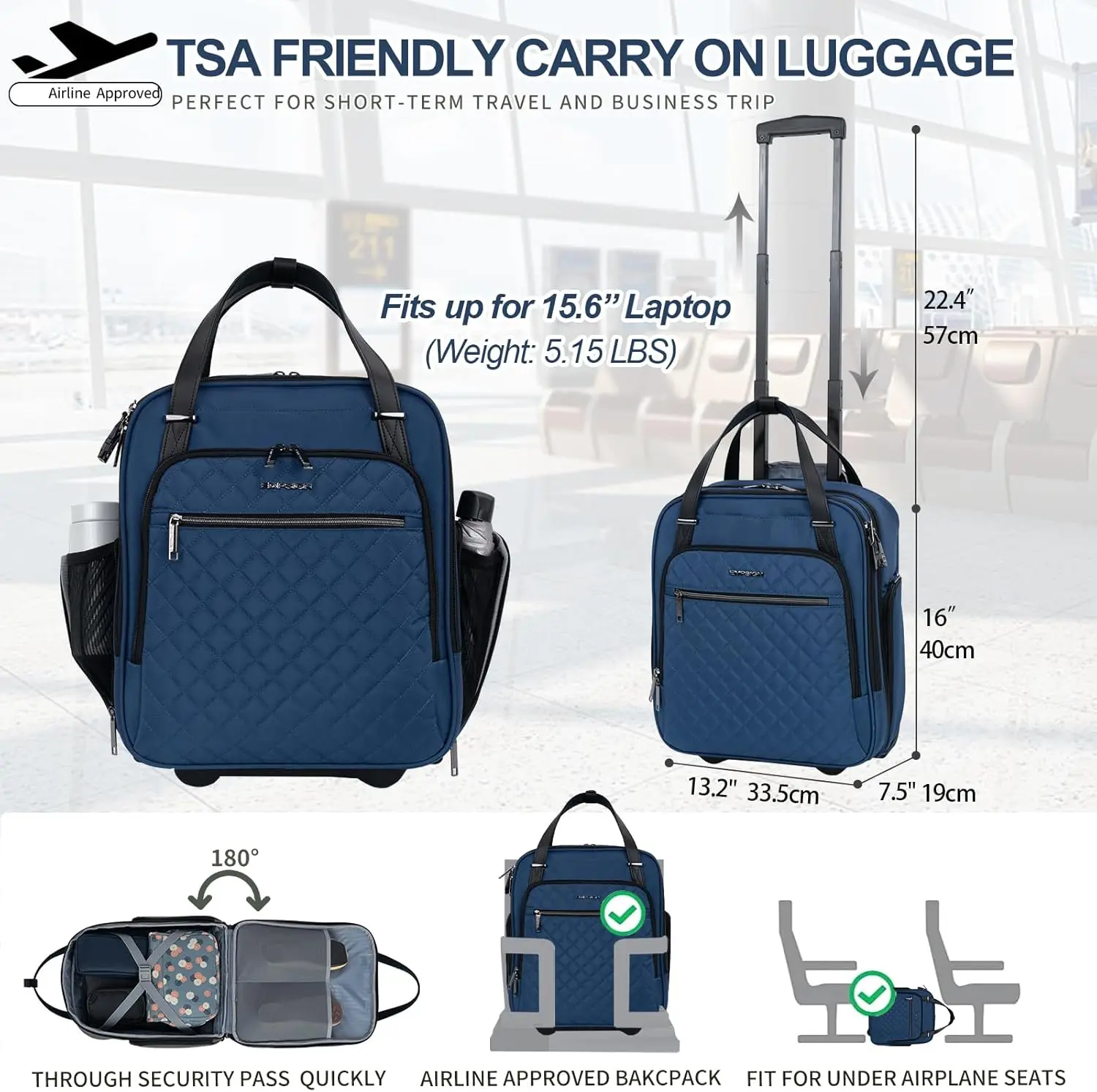 Multi-Funcional leve rolamento saco, Underseat Carry On, rodas, Weekender Overnight, 16"