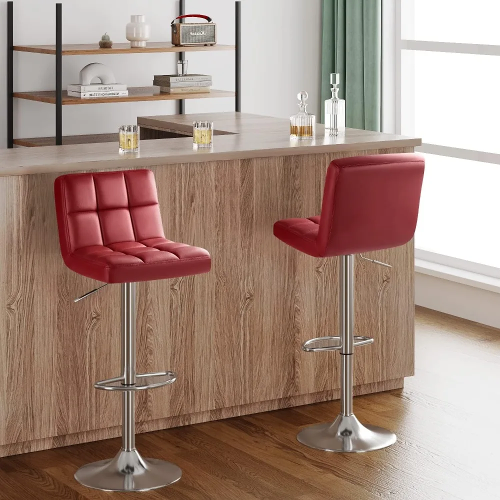 

Bar Stools Modern Pu Leather Swivel Adjustable Hydraulic Bar Stool Square Counter Height Stool Set of 2