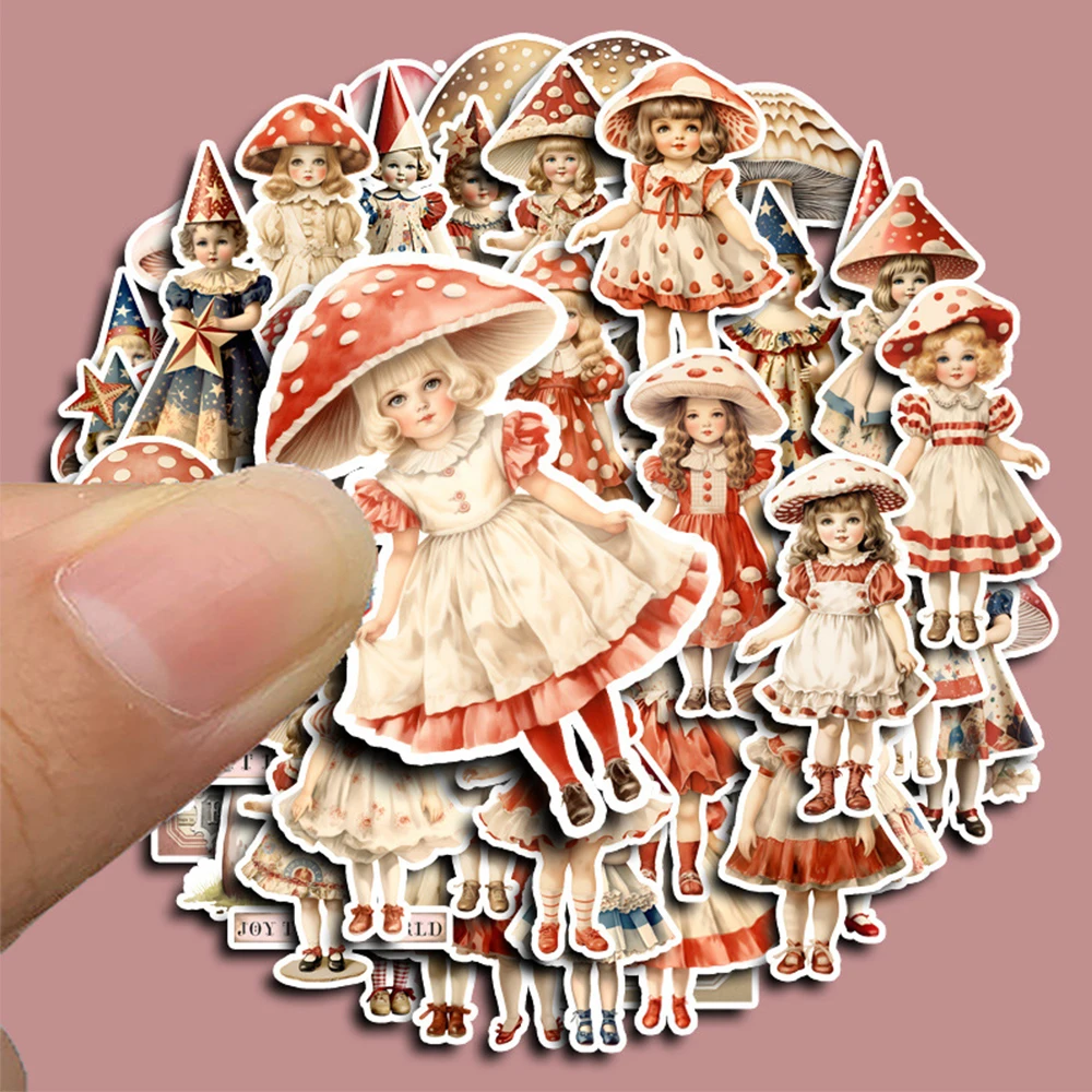 10/30/50pcs Cute Mushroom Head Lolita Girl Stickers Retro European American Kid Graffiti Decals Sticker for Diary Phone Luggage