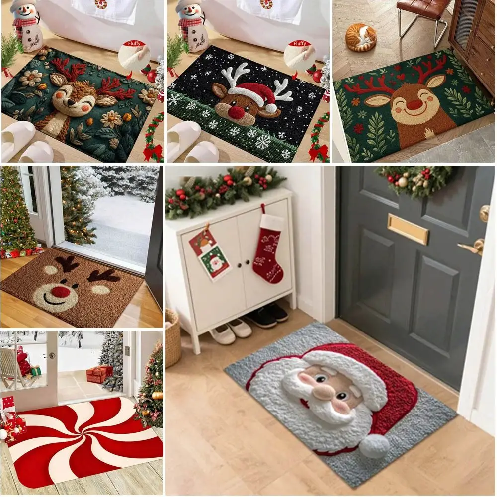 Water-absorbing Christmas Door Mat Gingerbread Man Pattern Santa Claus Design Anti-slip Pad Christmas Decor Bathroom Mat