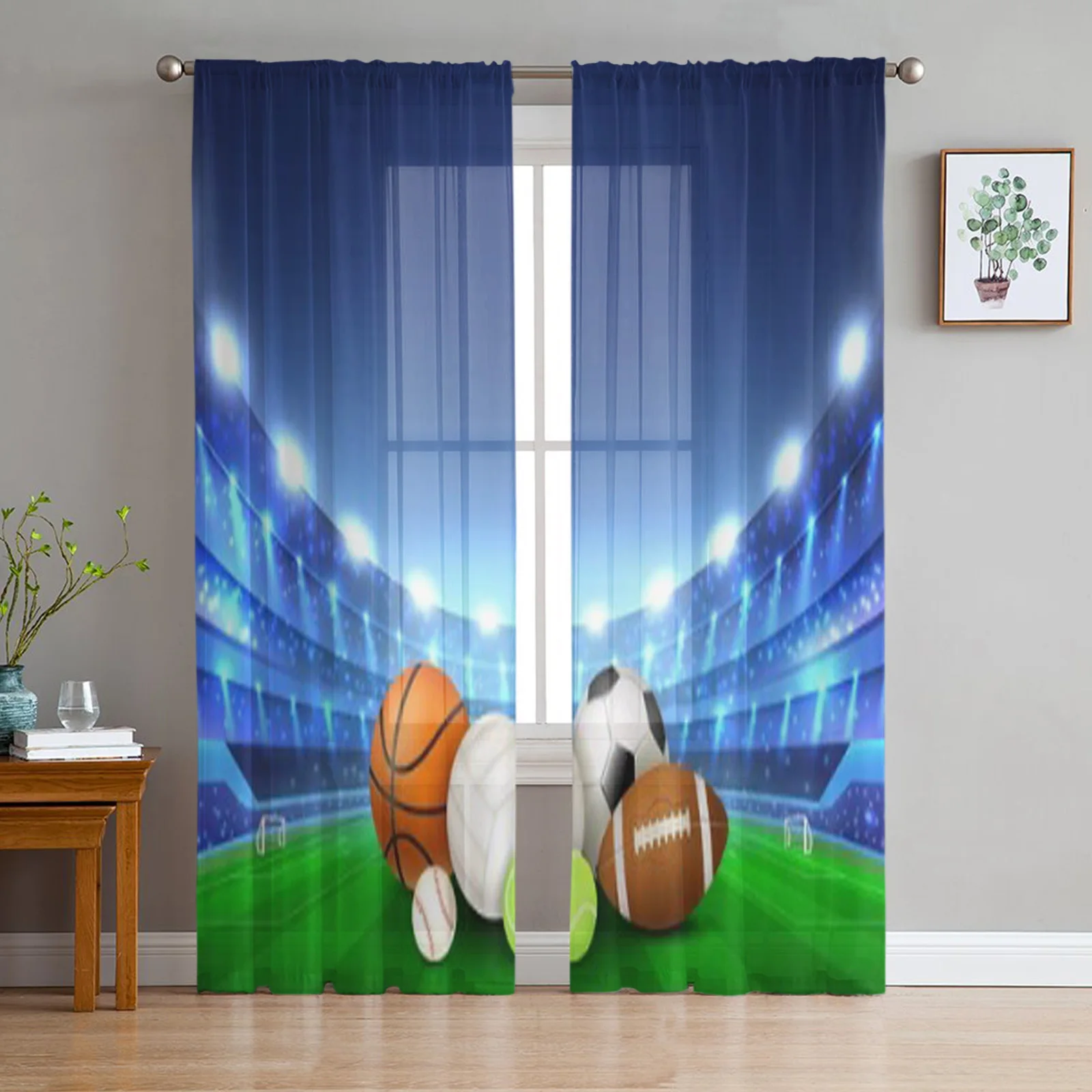 Basketball On The Sports Field Sheer Curtains For Bedroom Living Room Tulle Curtains For Kitchen Window Voile Curtains